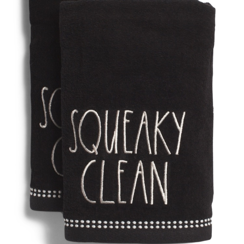 Set of 2 velour hand towels Rae Dunn squeaky clean